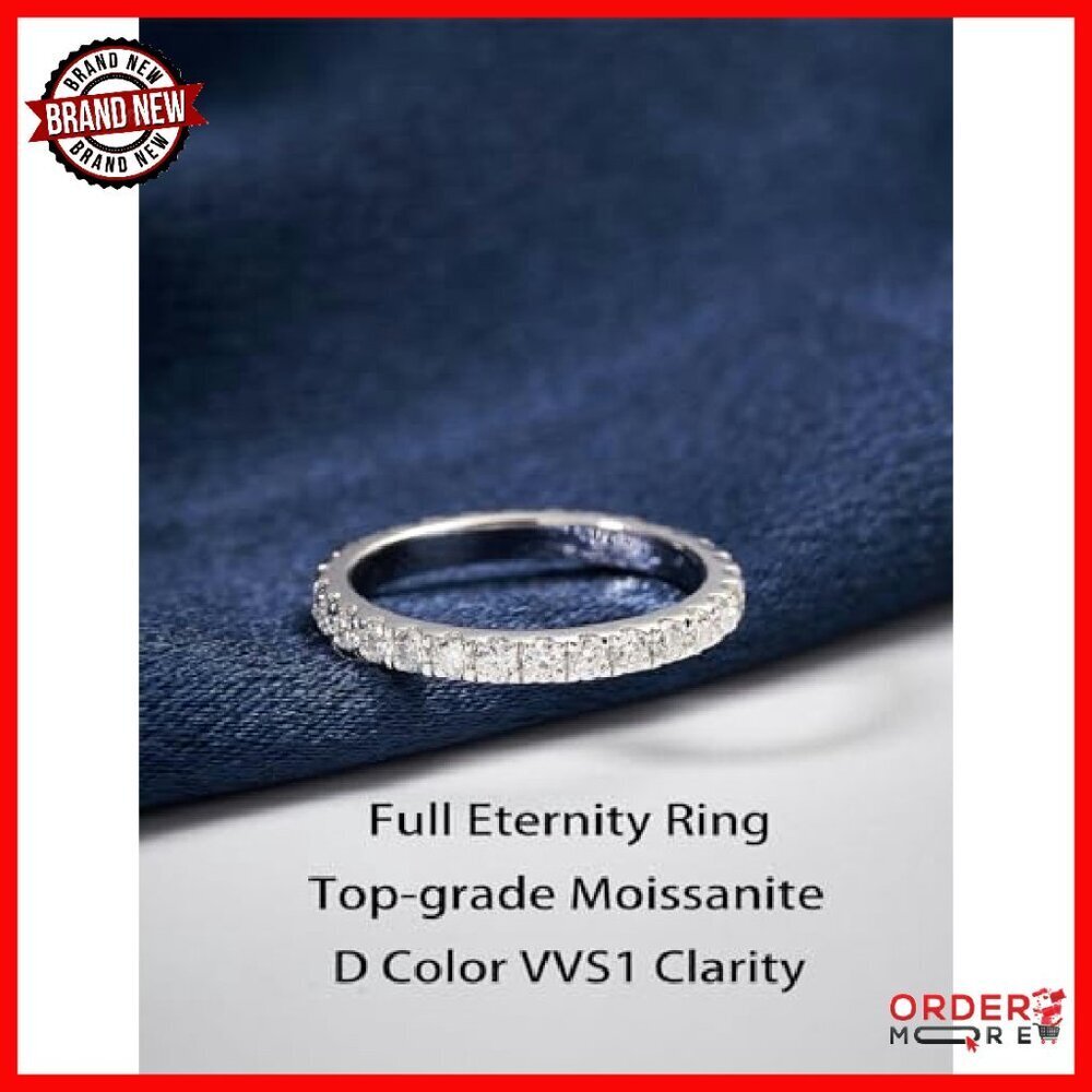 925 Sterling Silver Moissanite Wedding Band Size 7 Eternity Ring - Picture 3 of 7